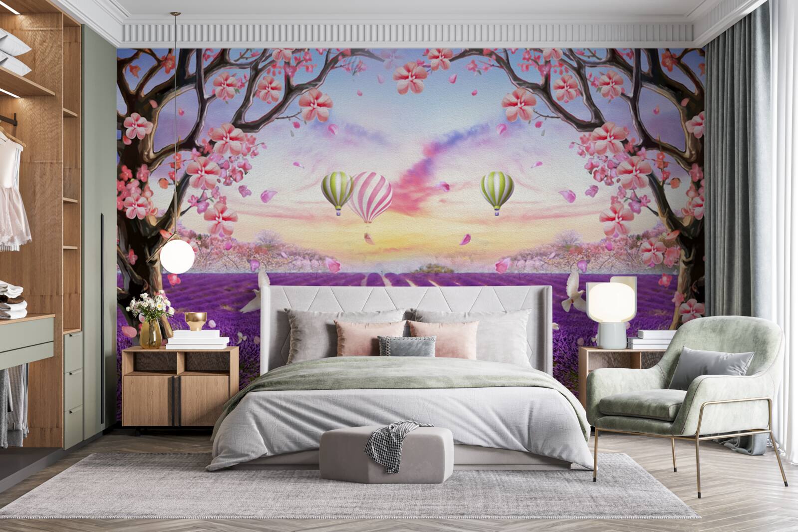 Фотошпалери повітряні кулі, що ширяють над лавандовими полями