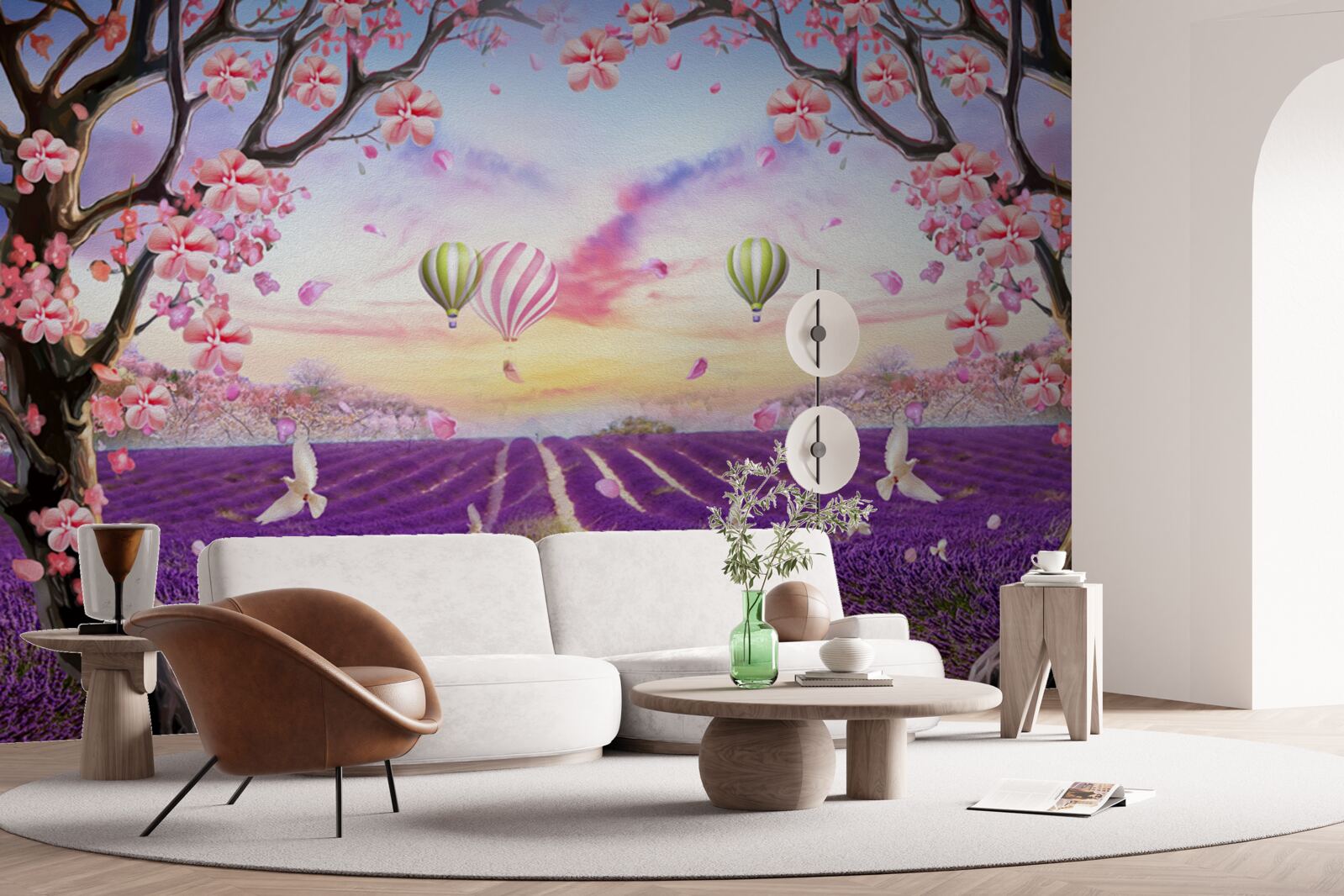 Фотошпалери повітряні кулі, що ширяють над лавандовими полями