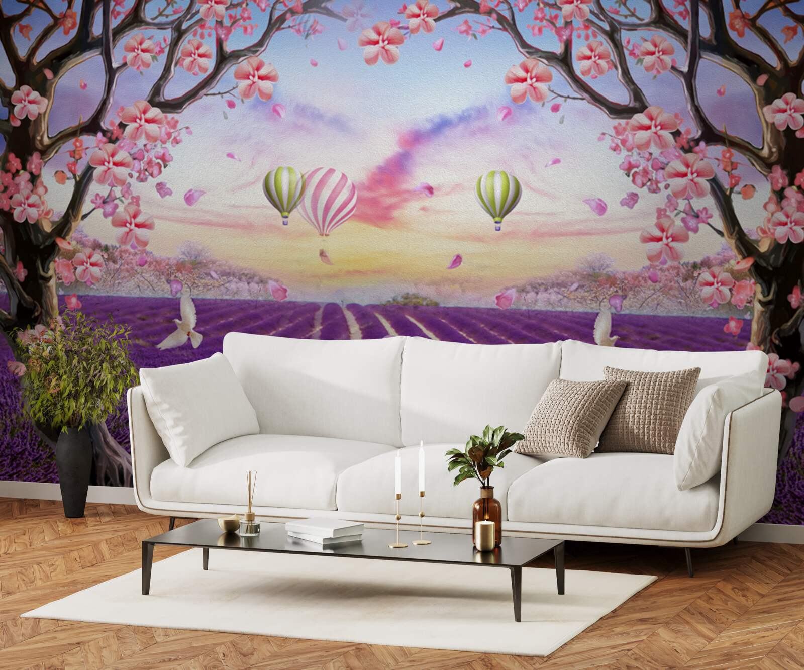 Фотошпалери повітряні кулі, що ширяють над лавандовими полями