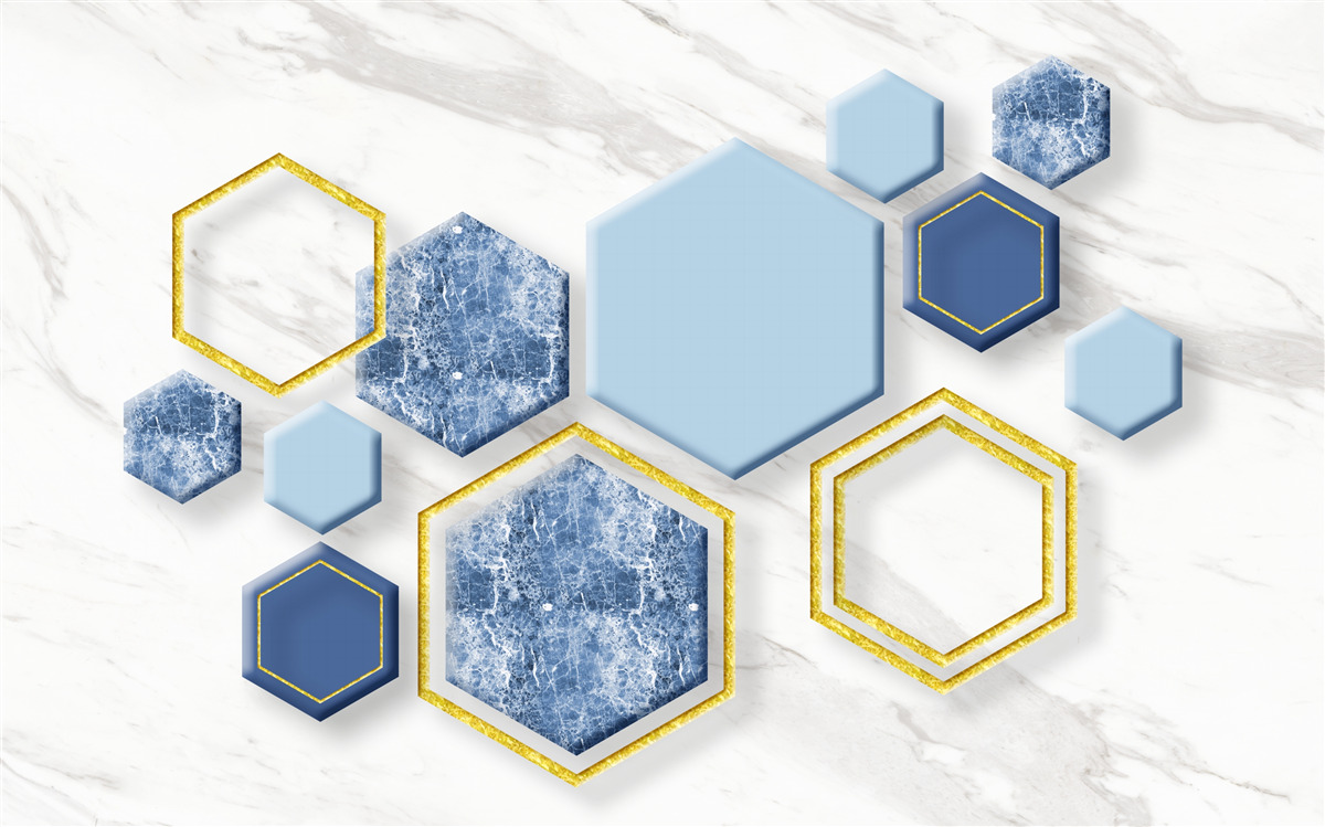 Фотошпалери п'ятикутні зображення з мармуру із золотими краями