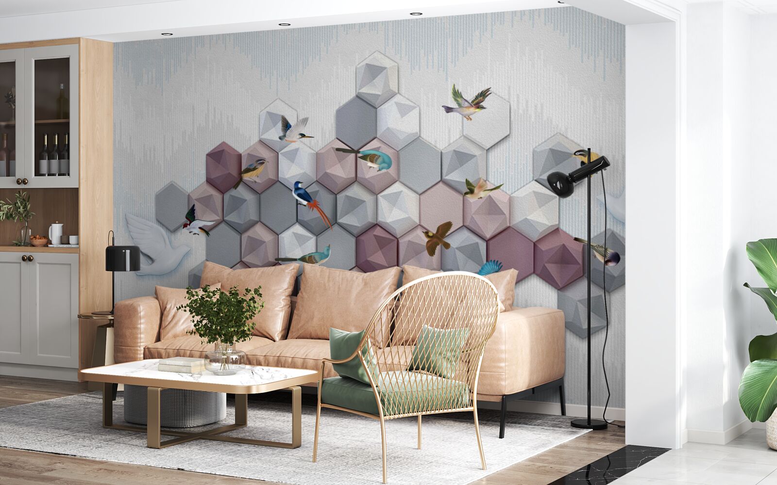 Фотошпалери п'ятикутні частинки