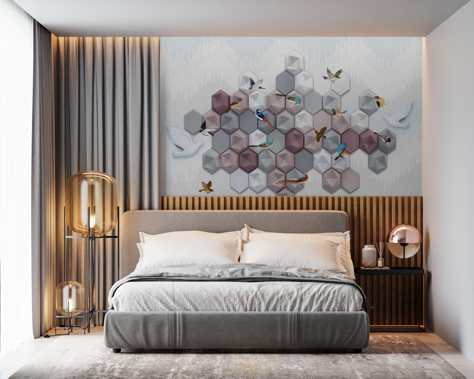 Фотошпалери п'ятикутні частинки