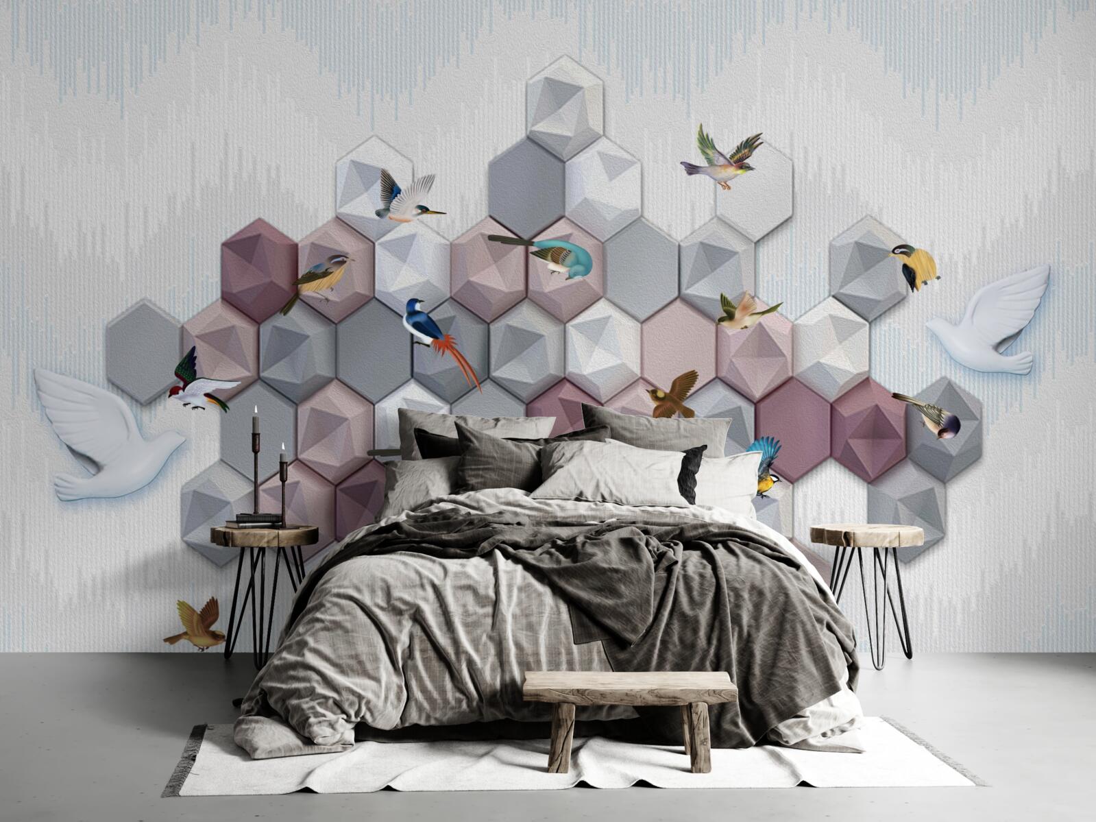 Фотошпалери п'ятикутні частинки