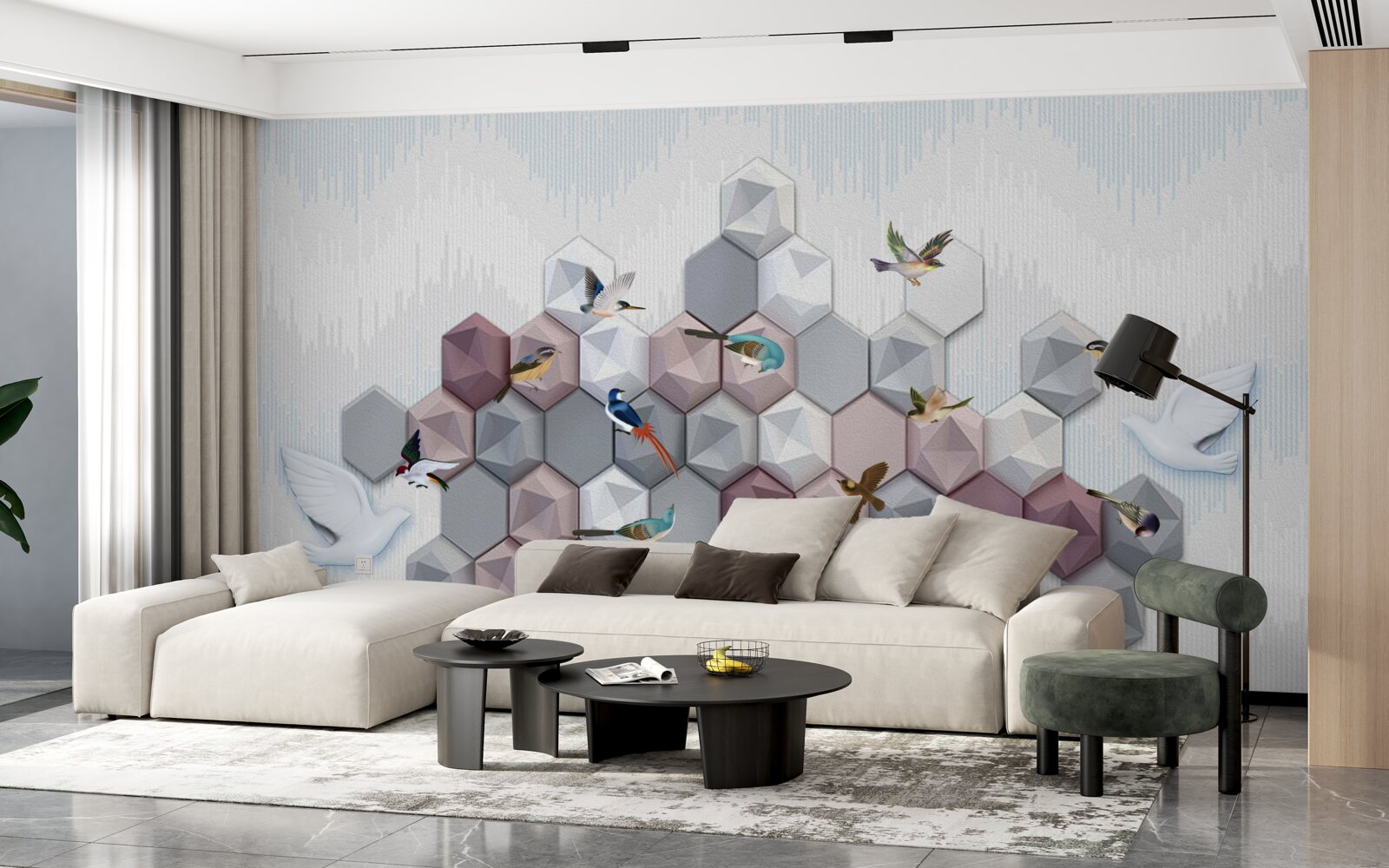 Фотошпалери п'ятикутні частинки