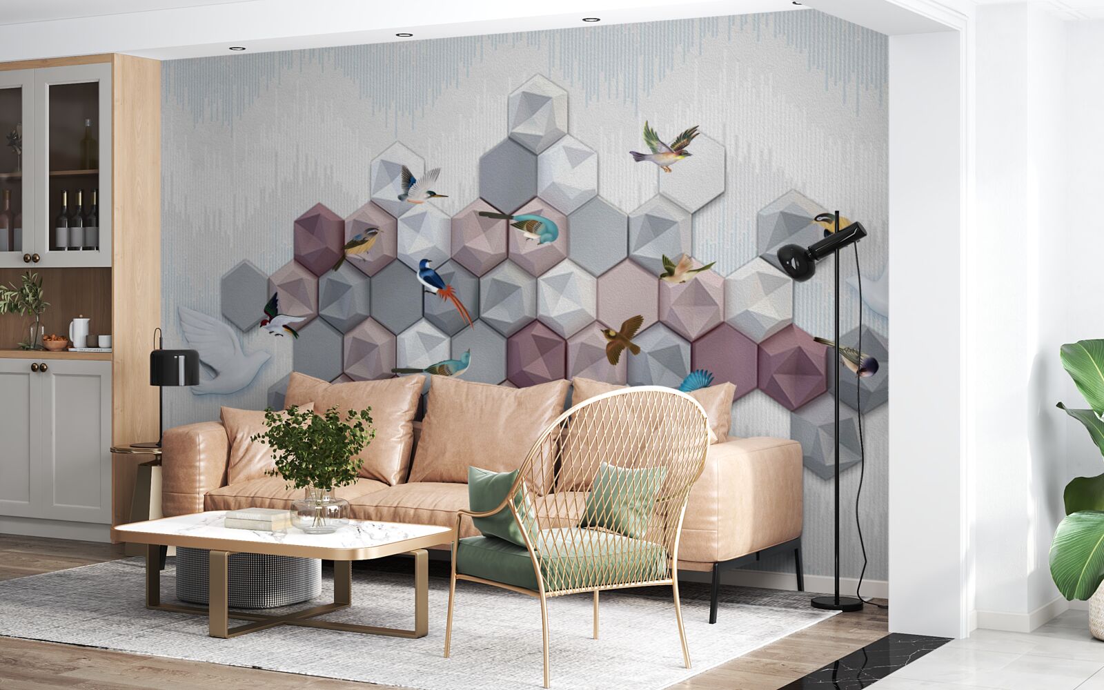 Фотошпалери п'ятикутні частинки