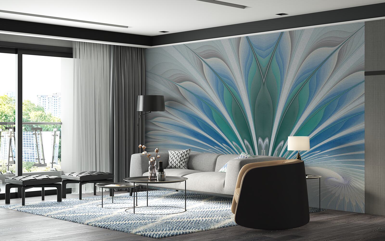 Фотошпалери синє пір'я створює абстракцію