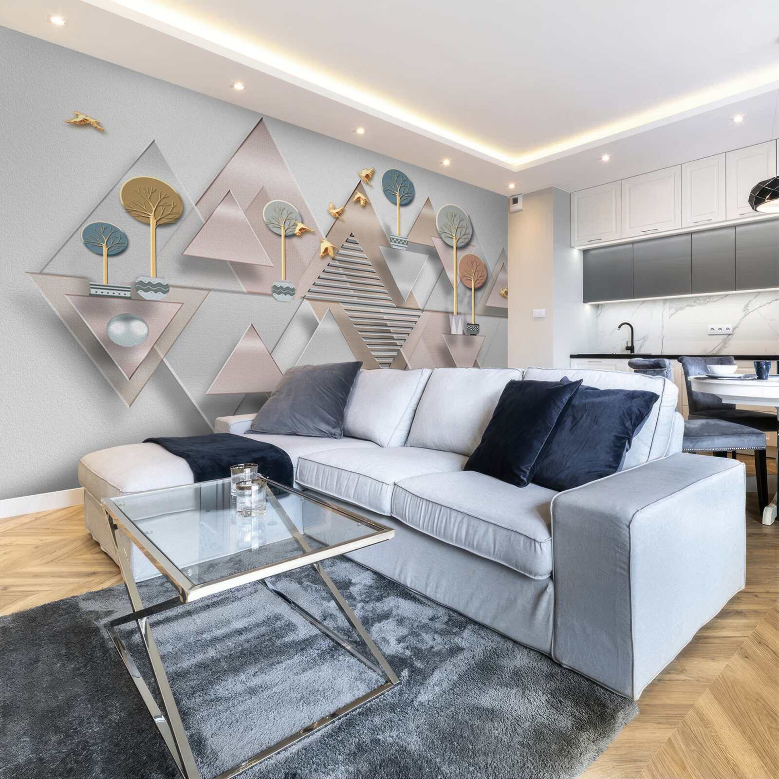 Фотошпалери відображення лісу у воді представлено у вигляді геометричної абстракції