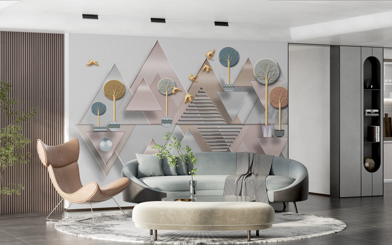 Фотошпалери відображення лісу у воді представлено у вигляді геометричної абстракції