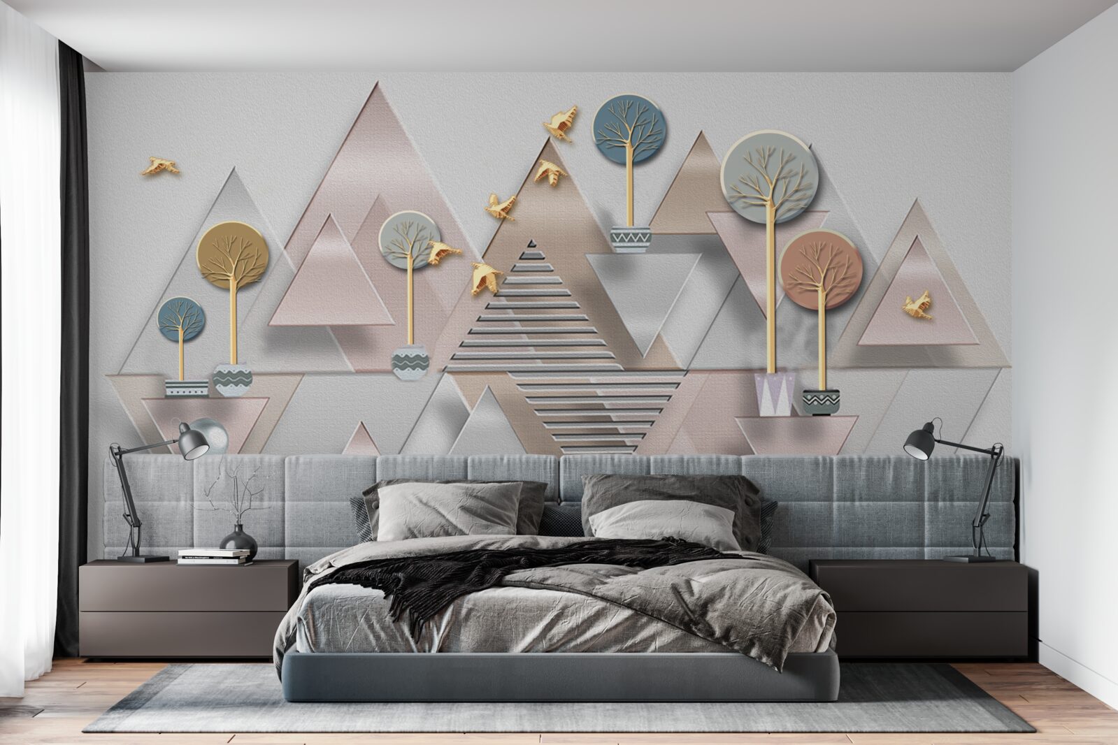 Фотошпалери відображення лісу у воді представлено у вигляді геометричної абстракції