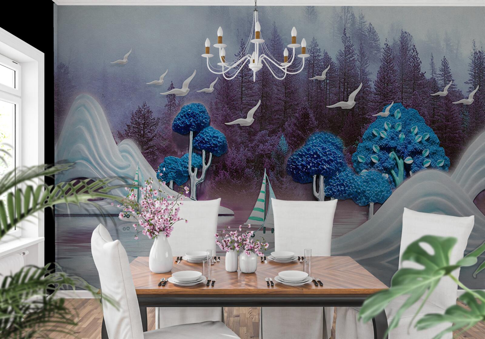 Фотошпалери кораблі під вітрилами пливуть по темному озеру