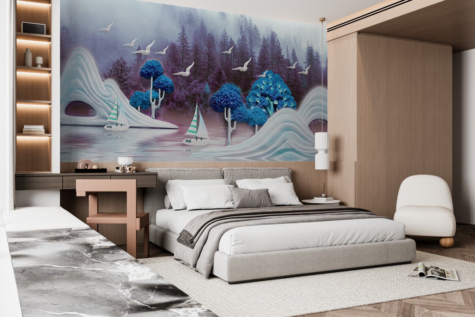 Фотошпалери кораблі під вітрилами пливуть по темному озеру