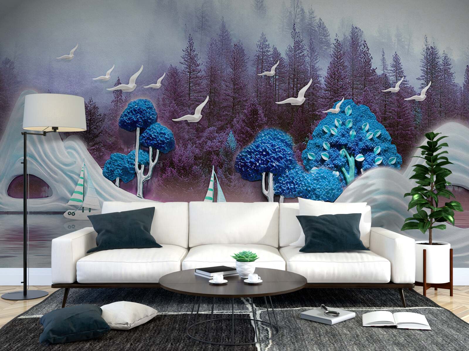 Фотошпалери кораблі під вітрилами пливуть по темному озеру