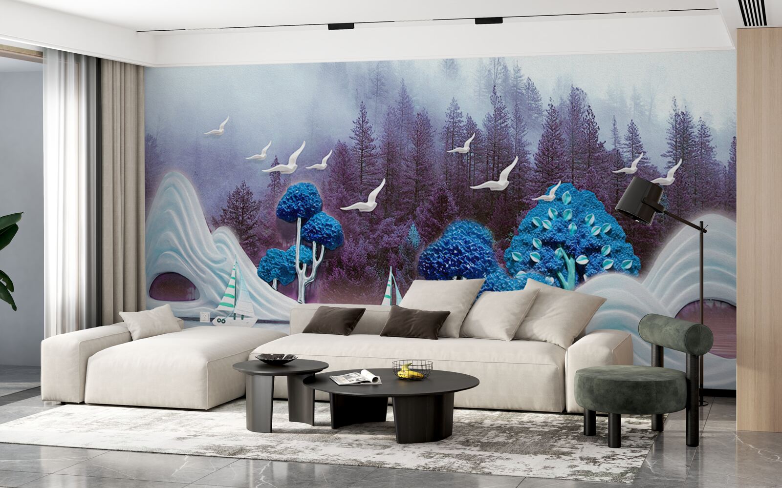 Фотошпалери кораблі під вітрилами пливуть по темному озеру