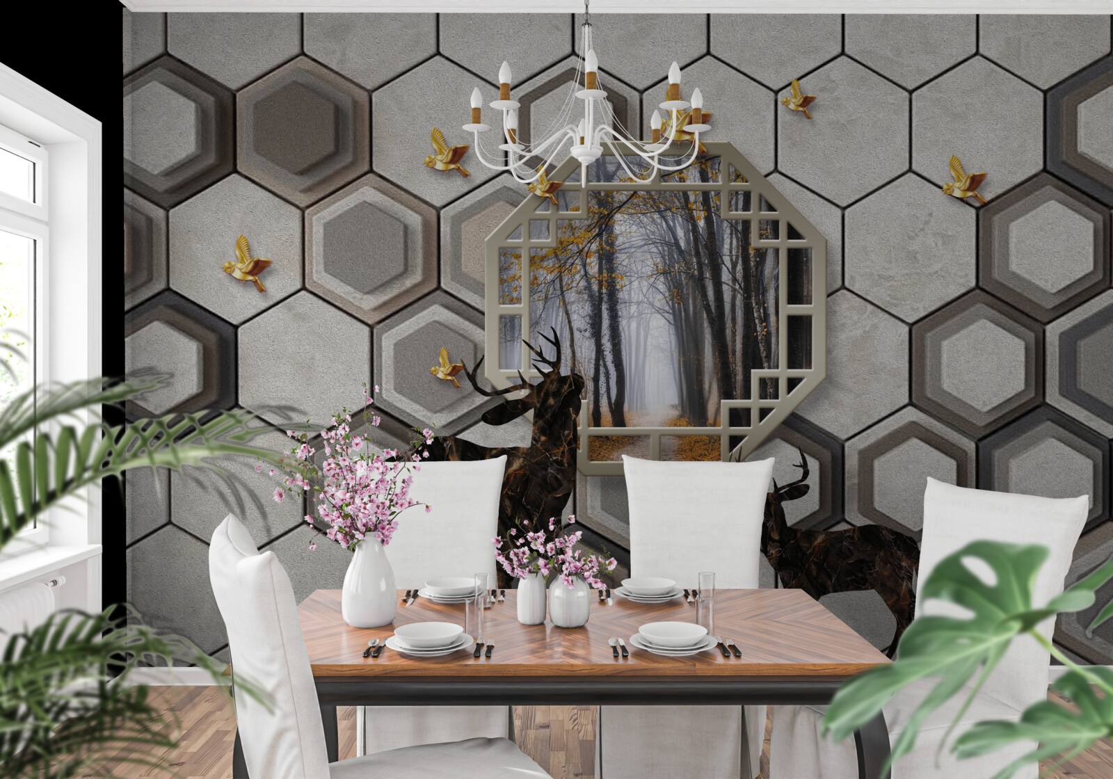 Фотошпалери олень на тлі лісу, створений за допомогою мозаїки