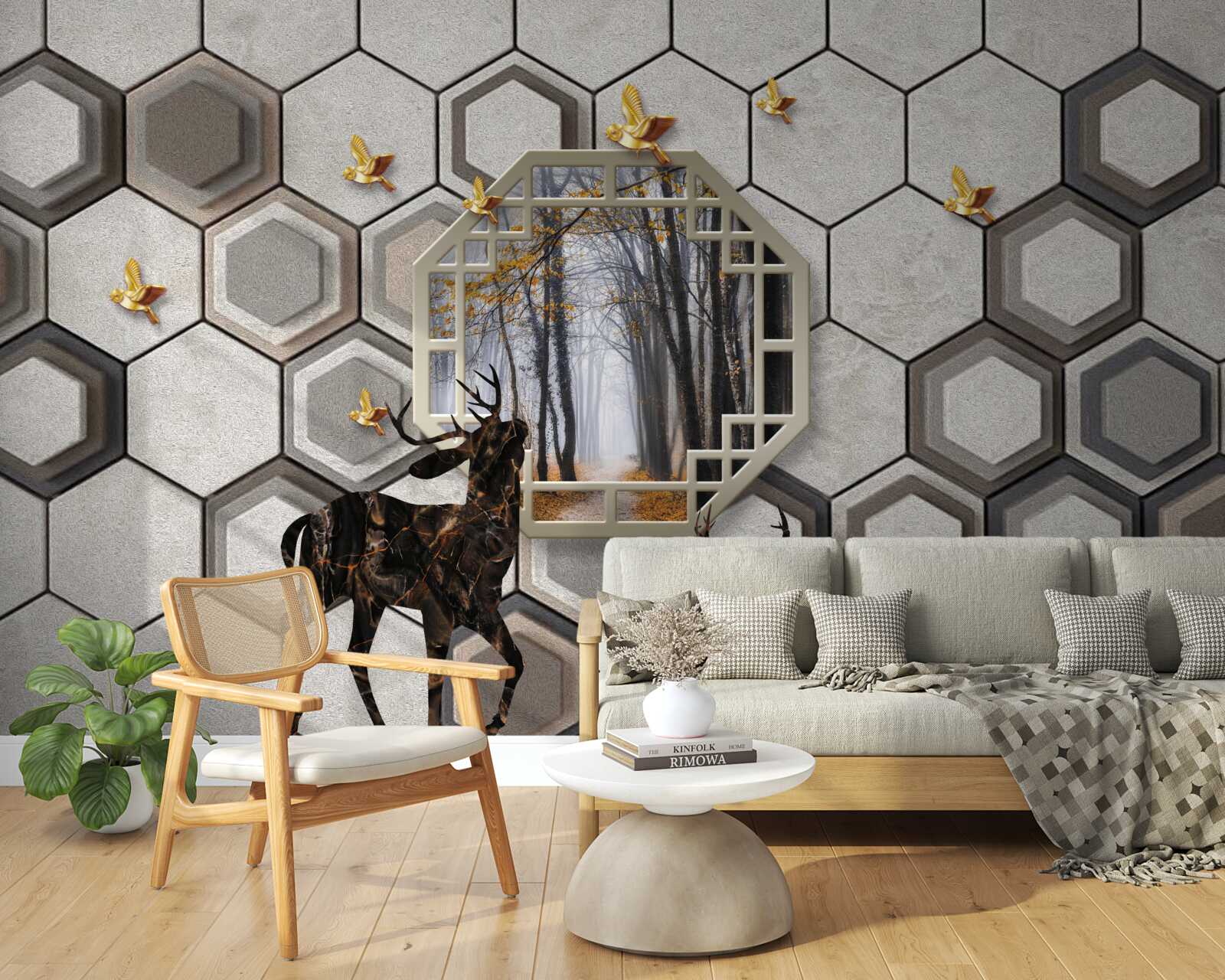 Фотошпалери олень на тлі лісу, створений за допомогою мозаїки