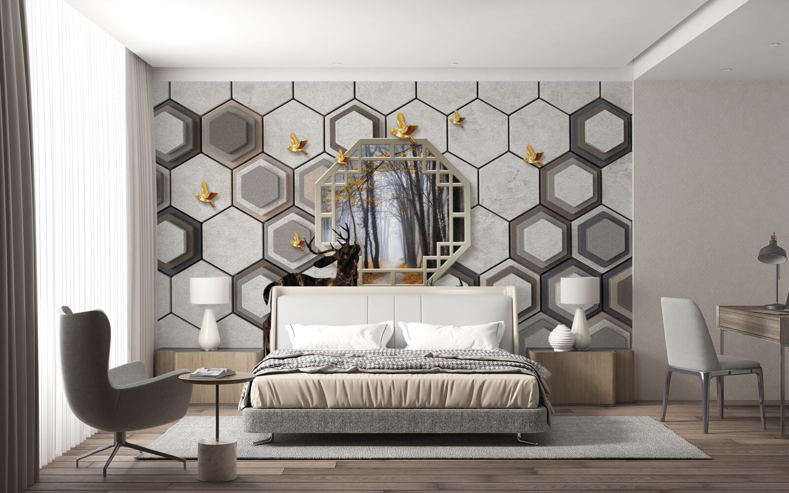 Фотошпалери олень на тлі лісу, створений за допомогою мозаїки