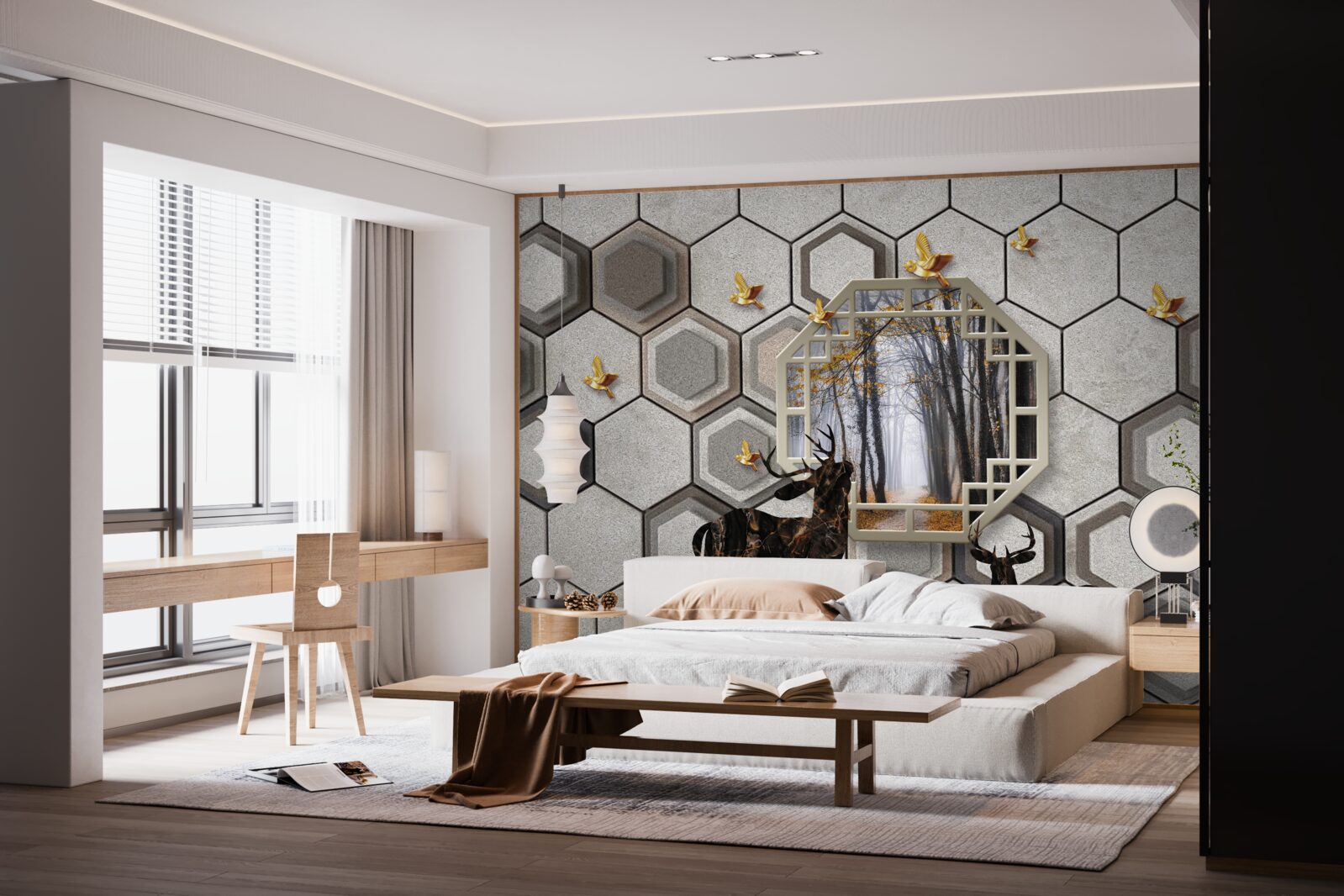 Фотошпалери олень на тлі лісу, створений за допомогою мозаїки