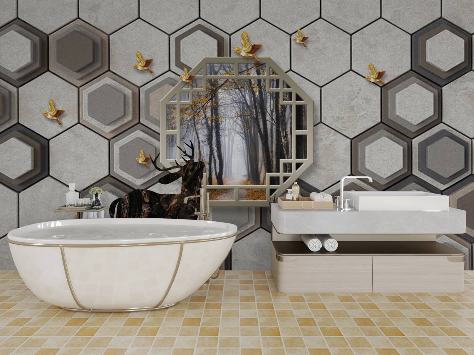 Фотошпалери олень на тлі лісу, створений за допомогою мозаїки