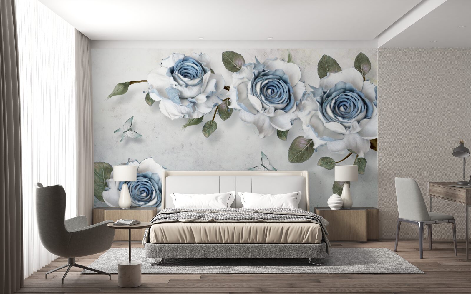 Фотошпалери вражаючі білосніжні бутони з блакитним центром