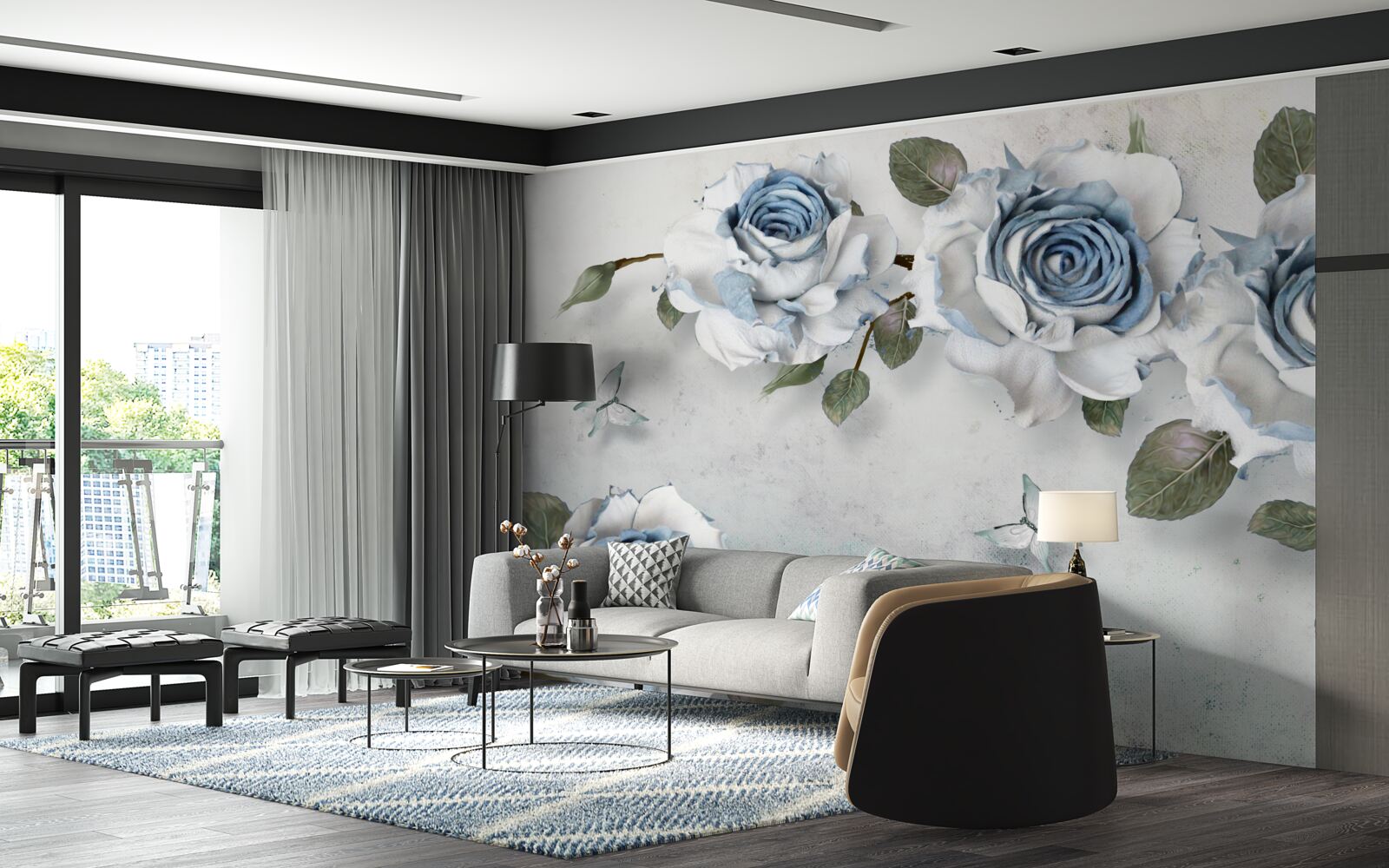 Фотошпалери вражаючі білосніжні бутони з блакитним центром