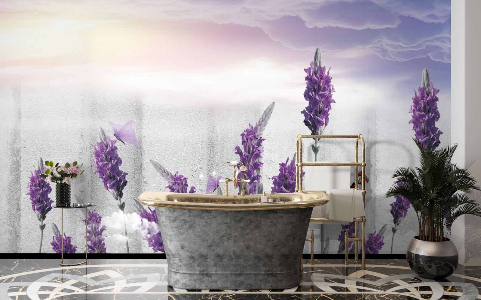 Фотошпалери небесний фон з абстрактними відтінками лаванди