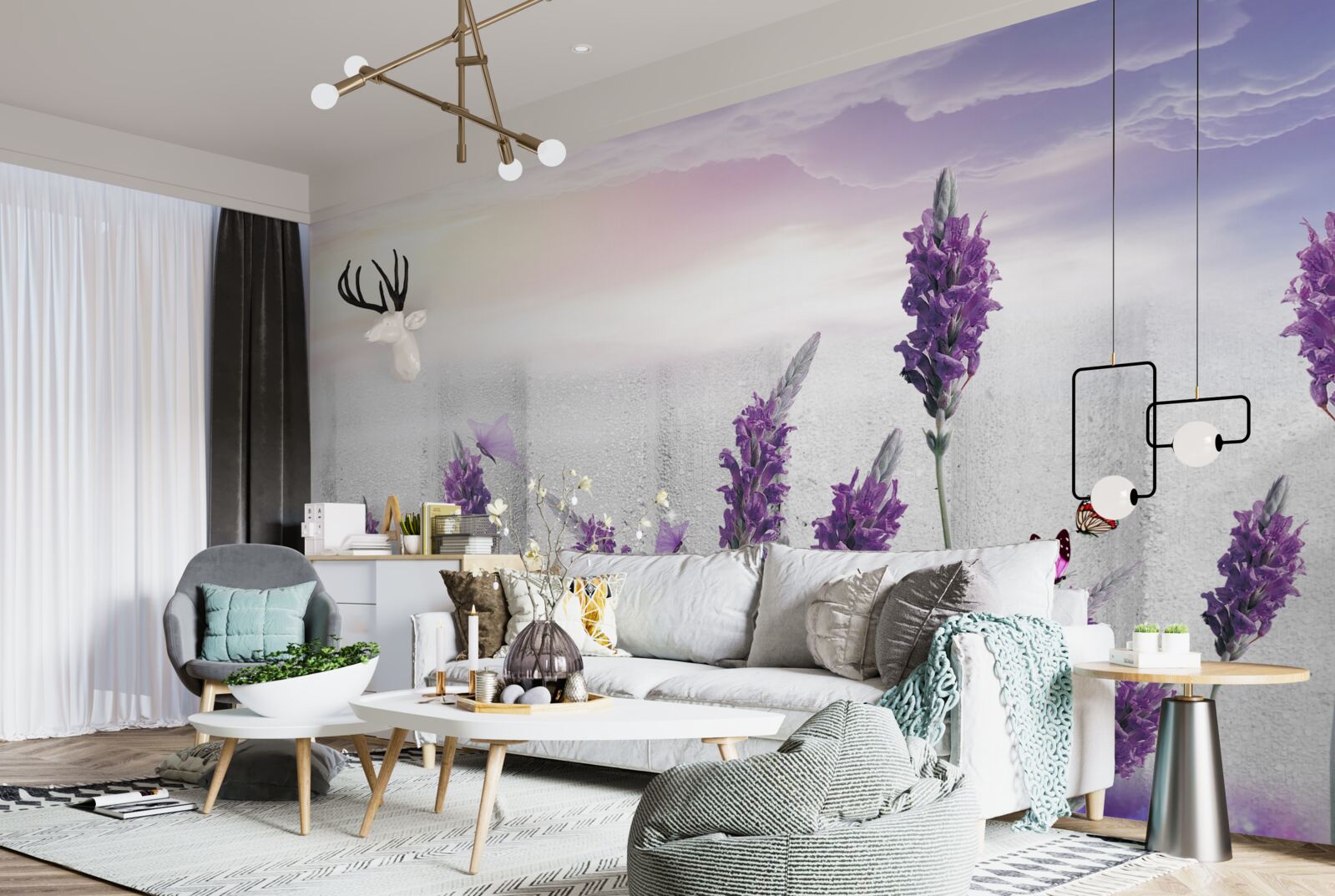 Фотошпалери небесний фон з абстрактними відтінками лаванди