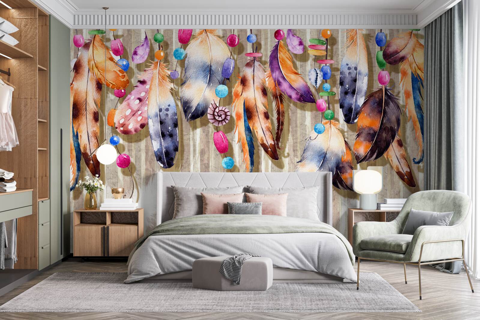 Фотошпалери незвичайне пір'я різних кольорів