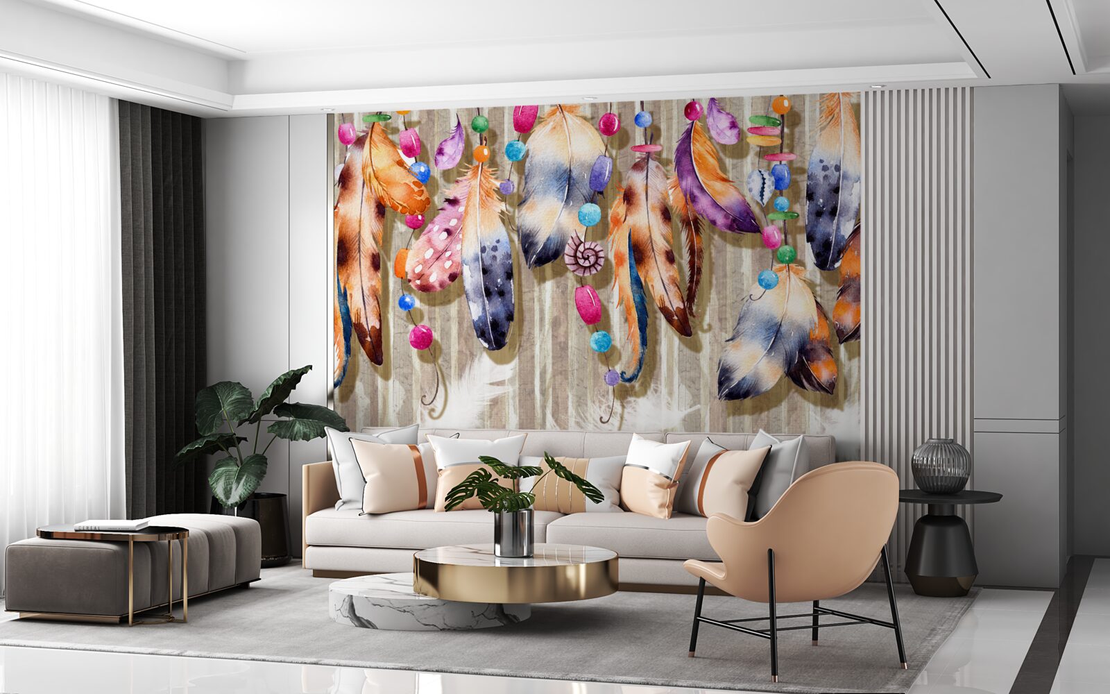 Фотошпалери незвичайне пір'я різних кольорів