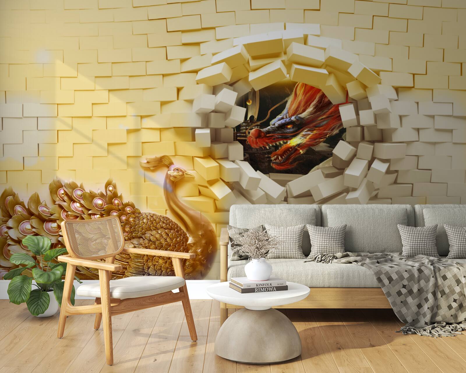 Фотошпалери Стіну руйнує павич