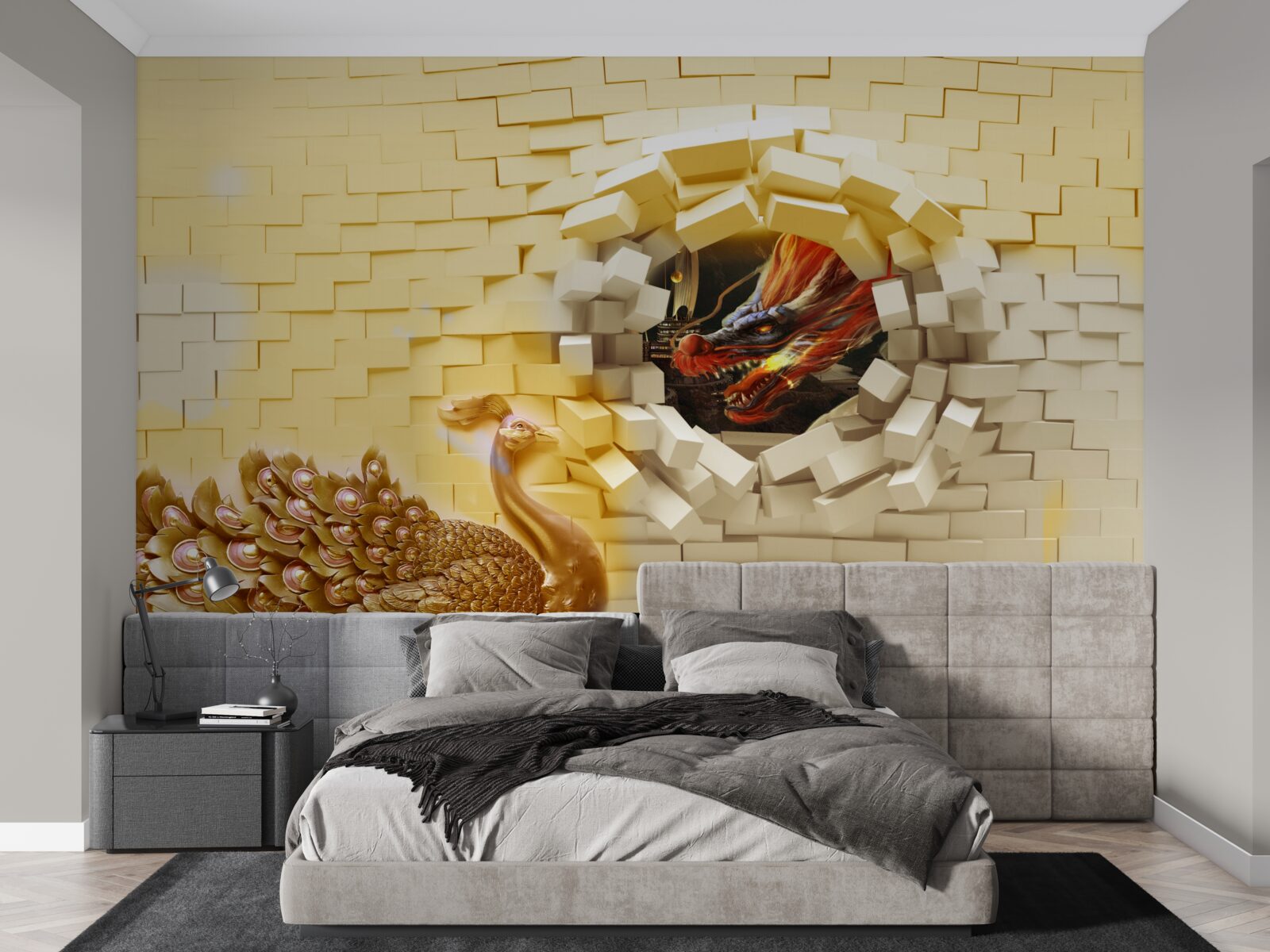 Фотошпалери Стіну руйнує павич