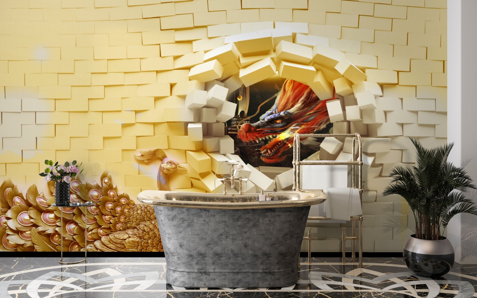 Фотошпалери Стіну руйнує павич