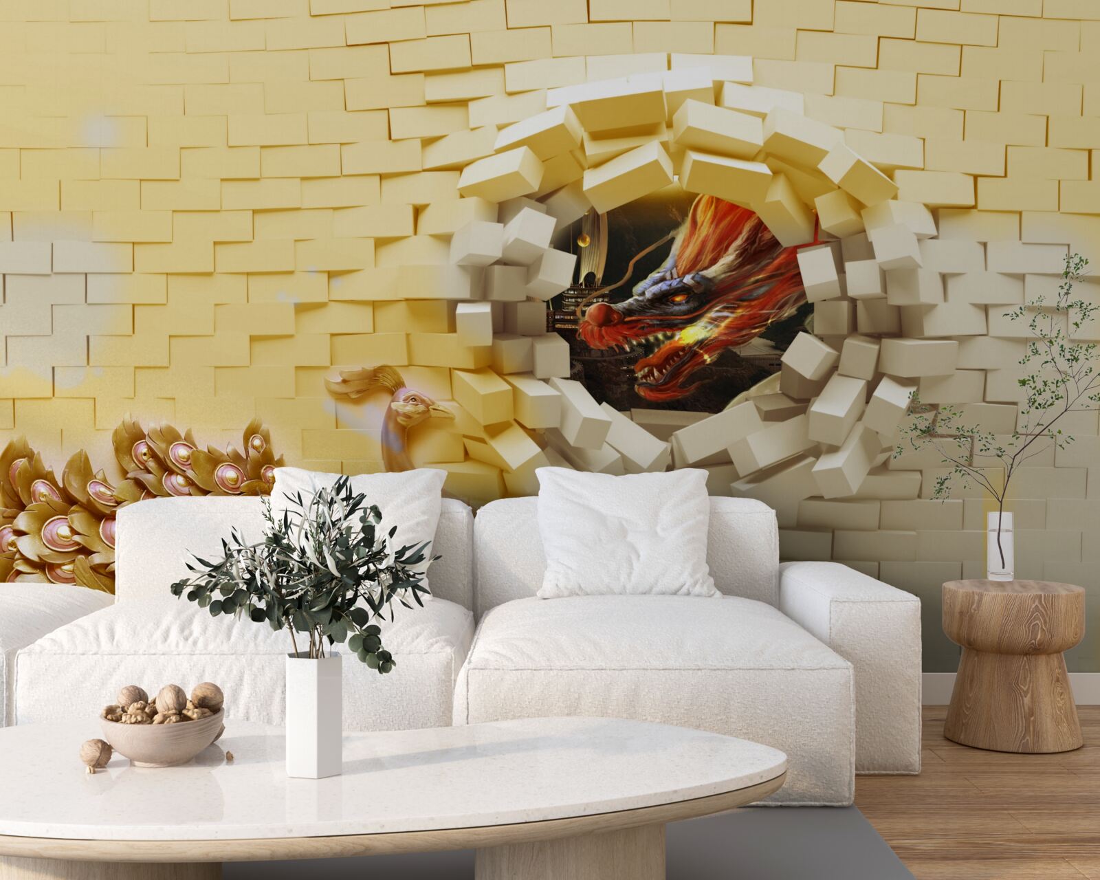 Фотошпалери Стіну руйнує павич