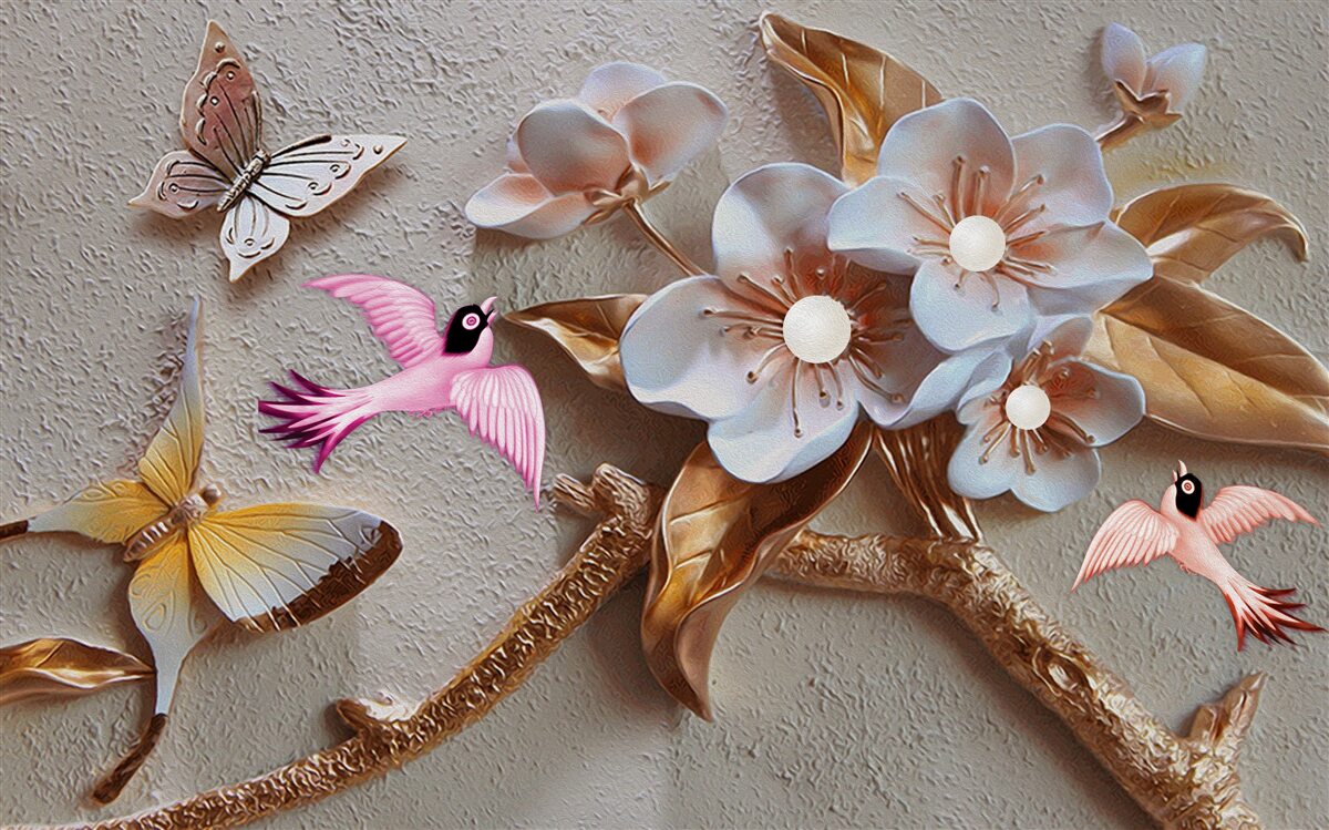 Фотошпалери квіти приносять радість метеликам і ластівкам