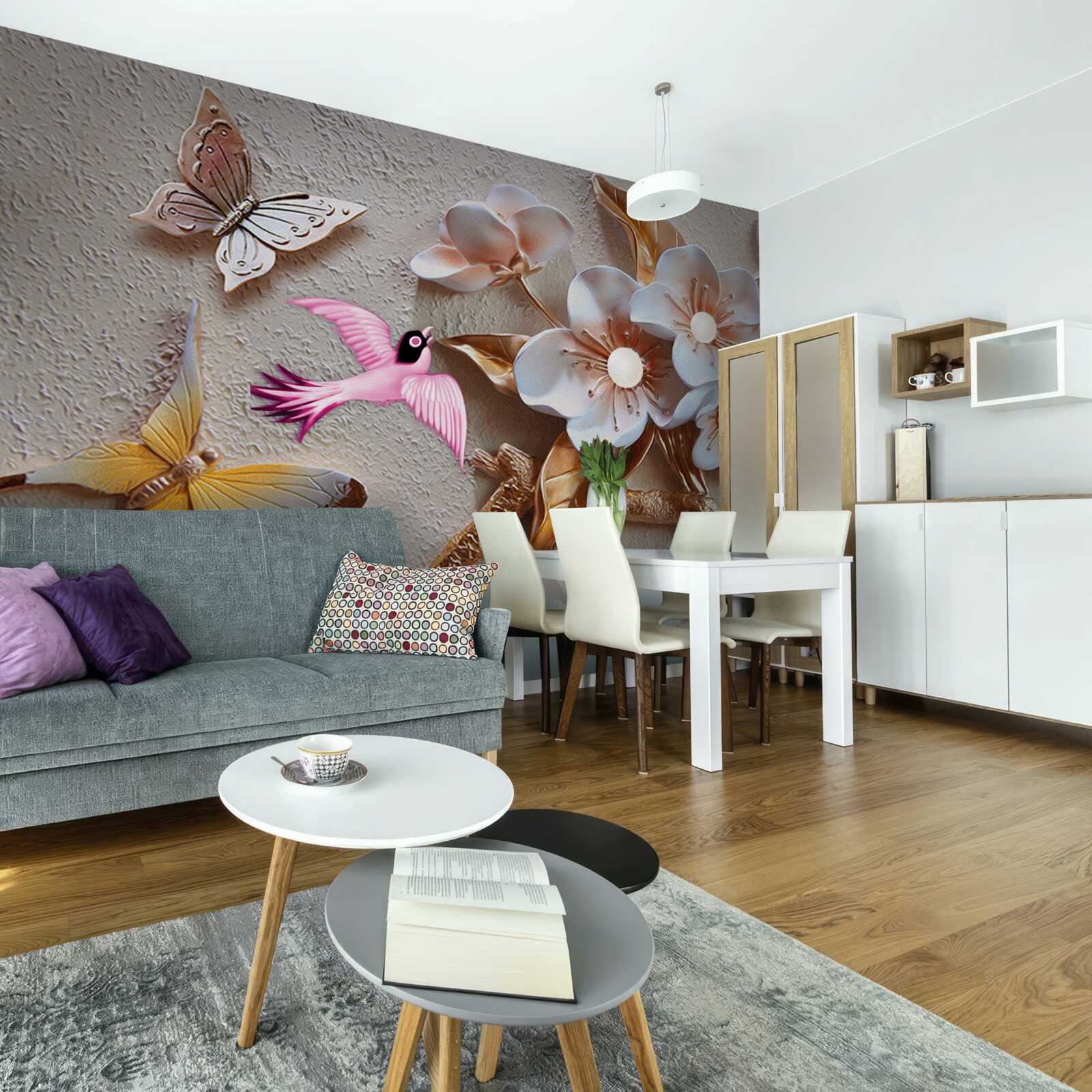 Фотошпалери квіти приносять радість метеликам і ластівкам