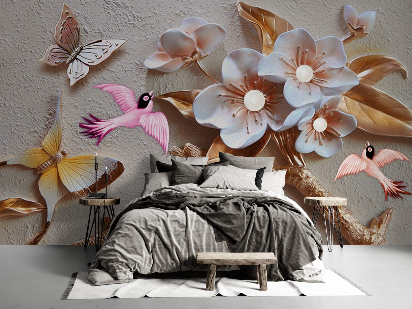 Фотошпалери квіти приносять радість метеликам і ластівкам