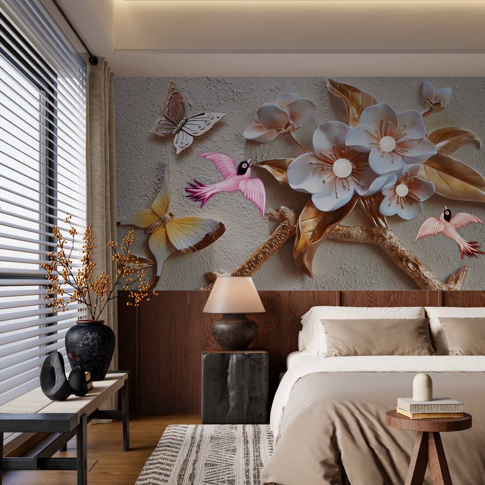 Фотошпалери квіти приносять радість метеликам і ластівкам