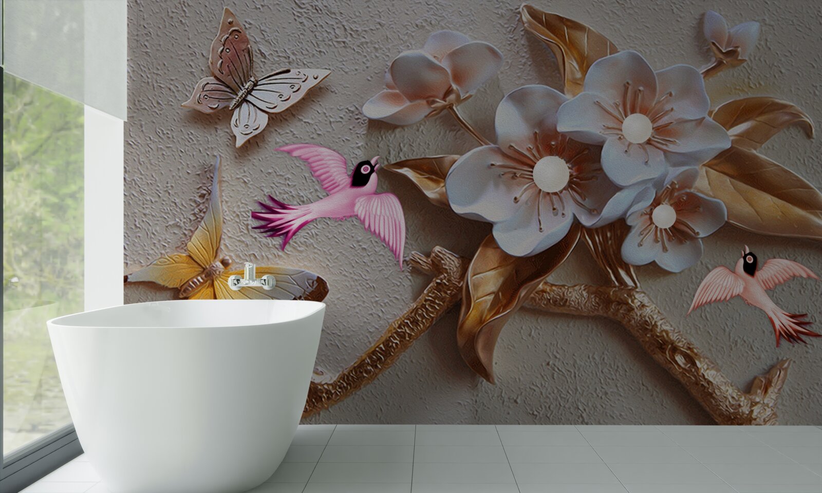 Фотошпалери квіти приносять радість метеликам і ластівкам