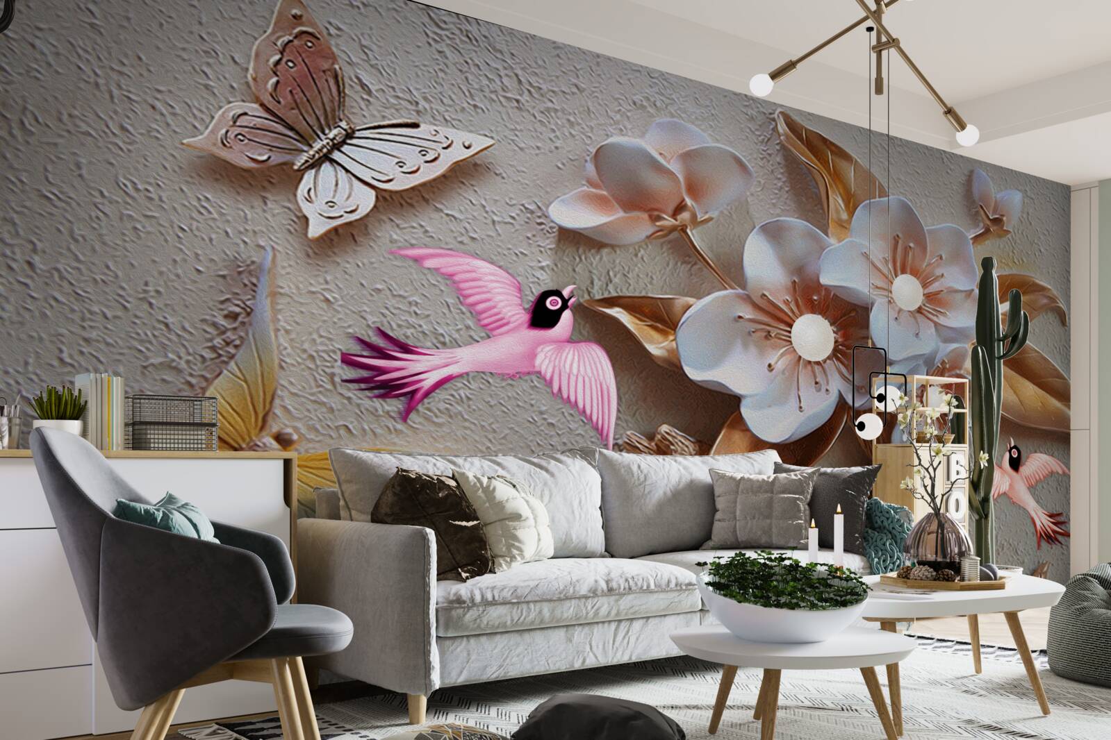 Фотошпалери квіти приносять радість метеликам і ластівкам