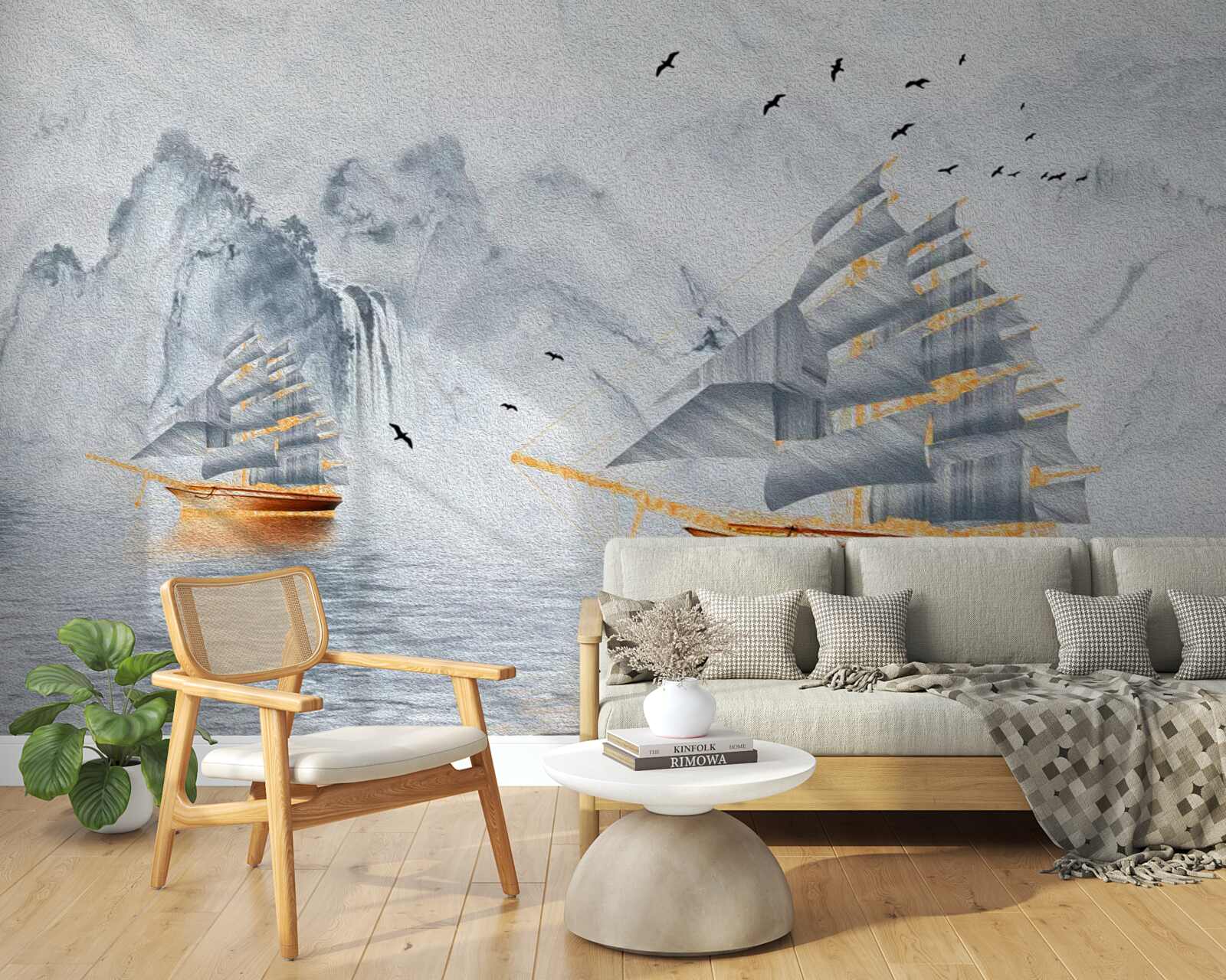 Фотошпалери з гавані випливає мальовничий корабель