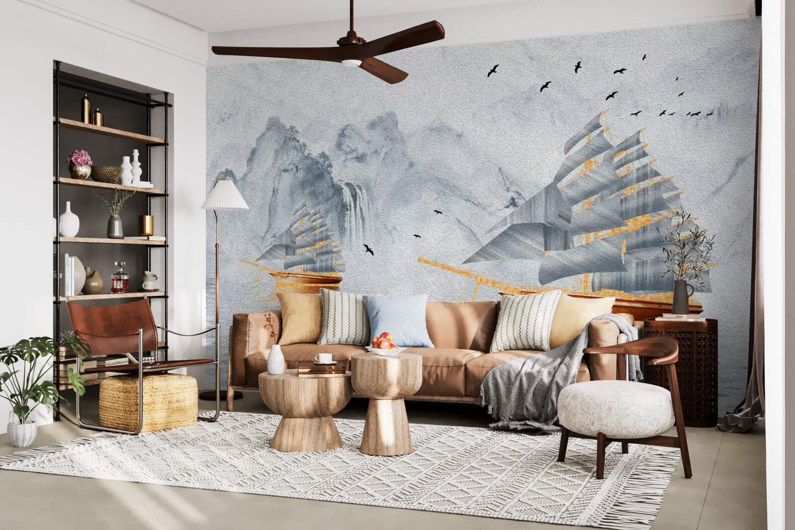 Фотошпалери з гавані випливає мальовничий корабель