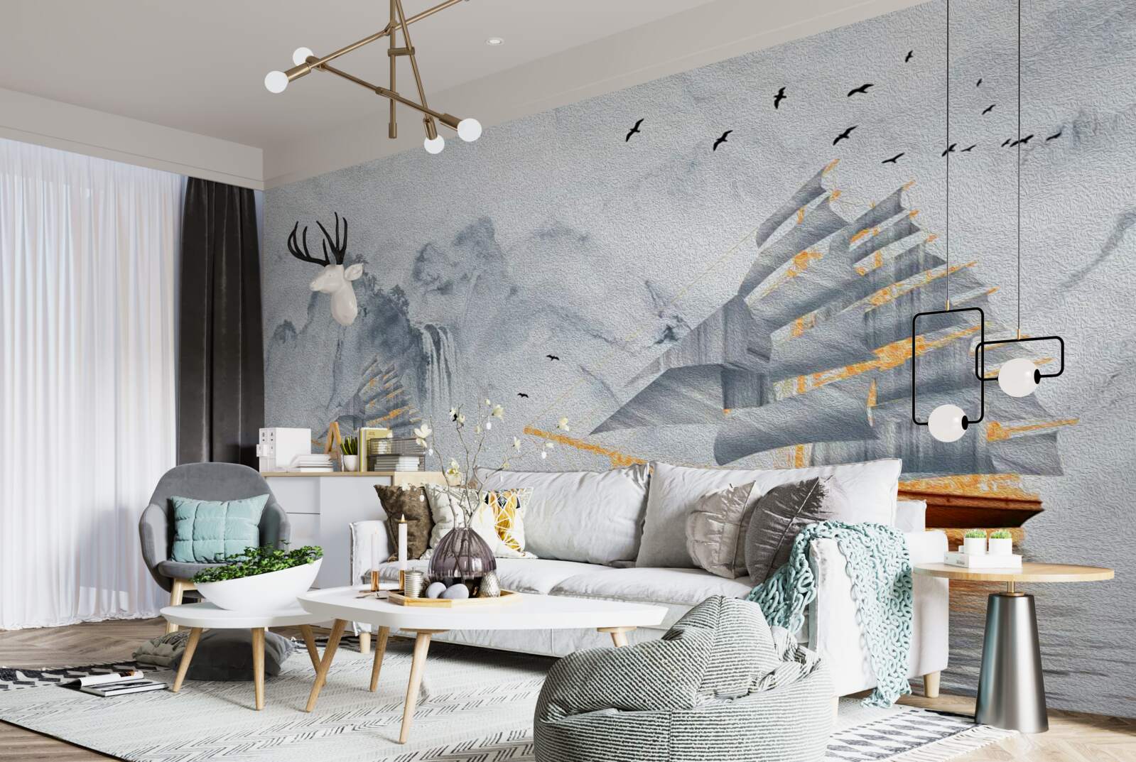 Фотошпалери з гавані випливає мальовничий корабель