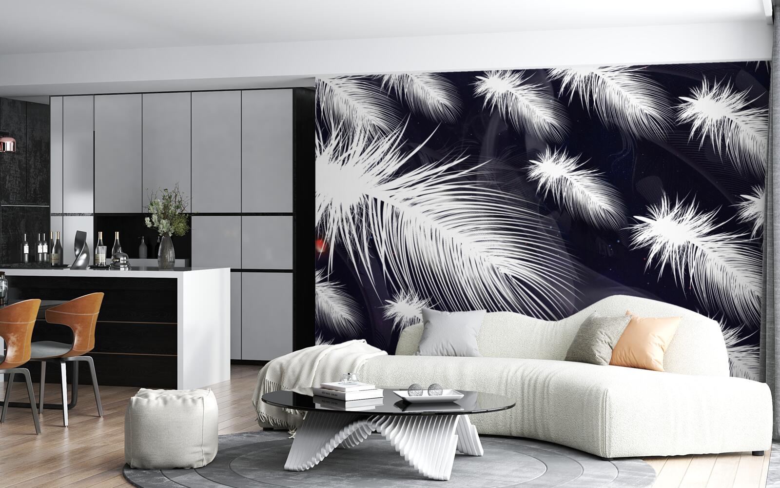 Фотошпалери пір'я біле, м'яке та пухнасте