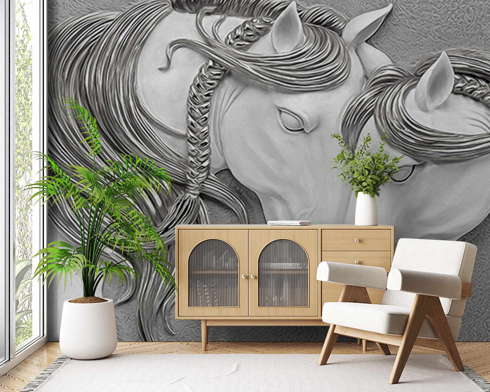 Фотошпалери рельєф із зображенням закоханих коней