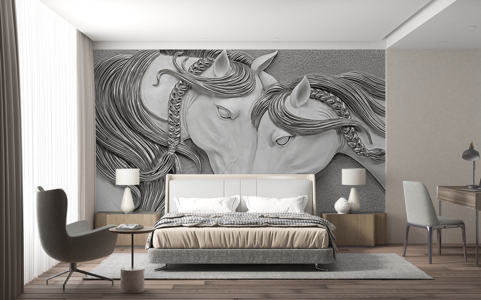 Фотошпалери рельєф із зображенням закоханих коней