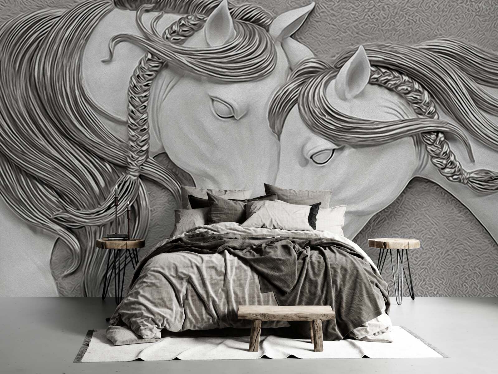 Фотошпалери рельєф із зображенням закоханих коней