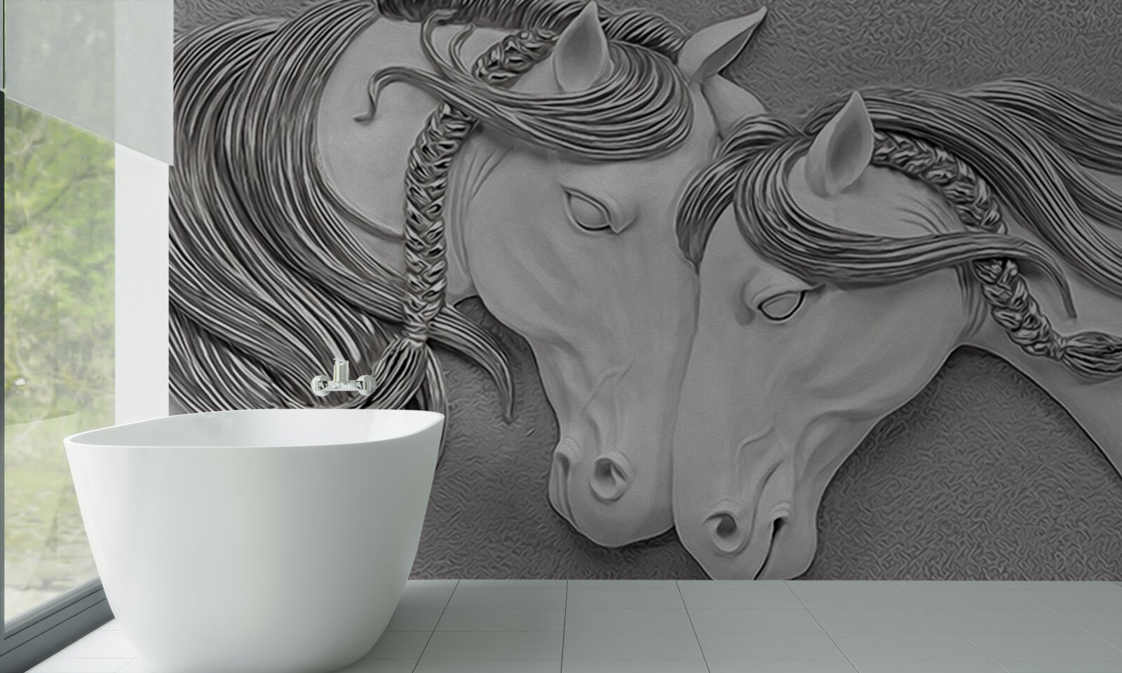 Фотошпалери рельєф із зображенням закоханих коней