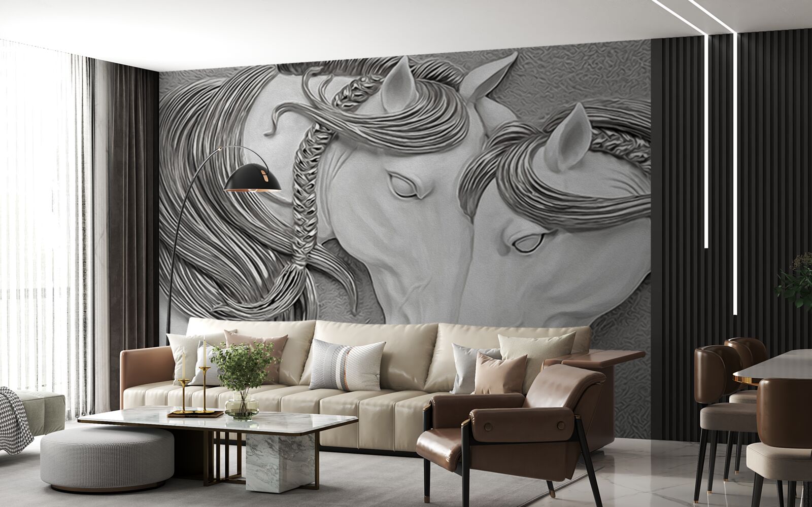 Фотошпалери рельєф із зображенням закоханих коней