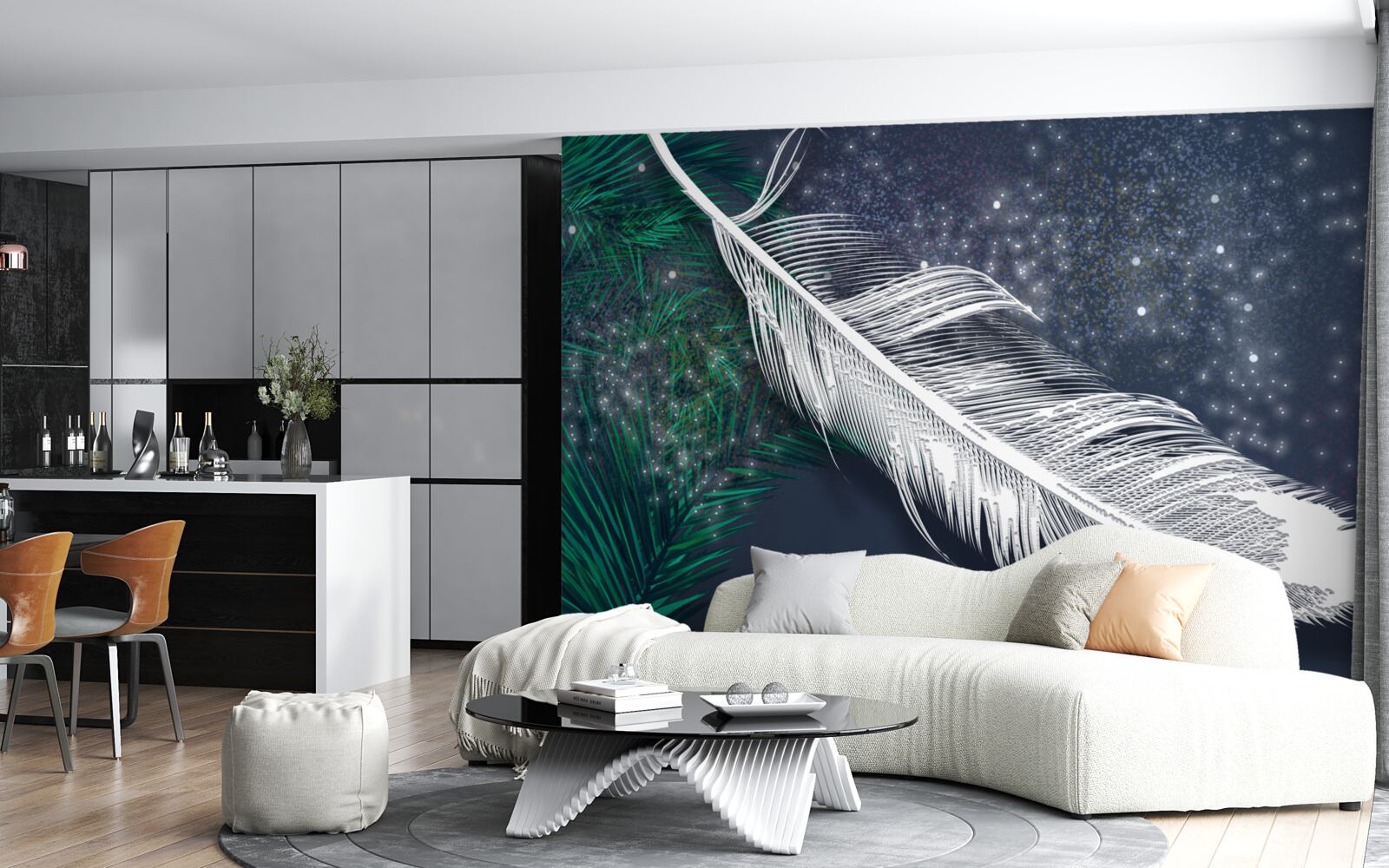 Фотошпалери об'ємне білосніжне оперення