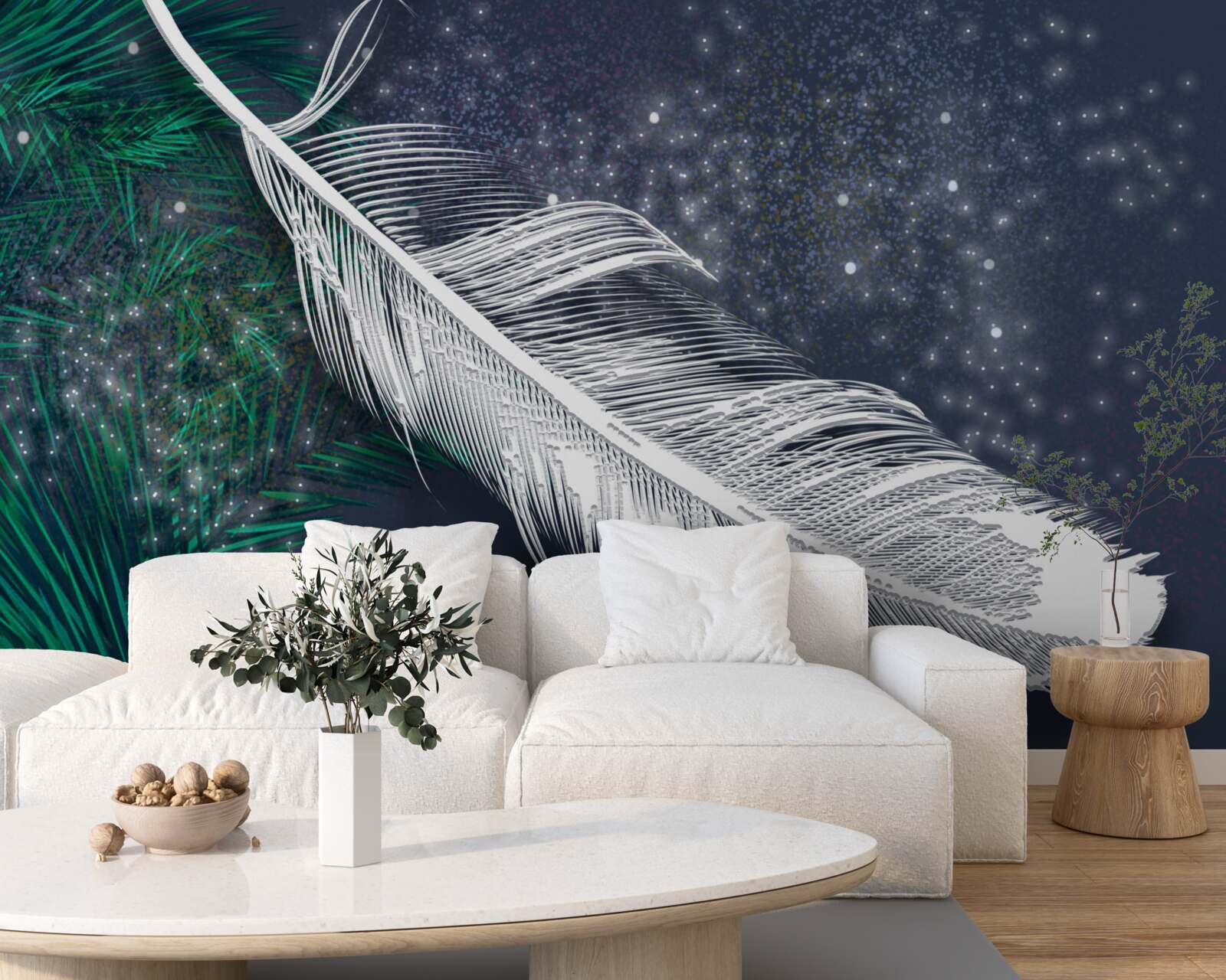 Фотошпалери об'ємне білосніжне оперення