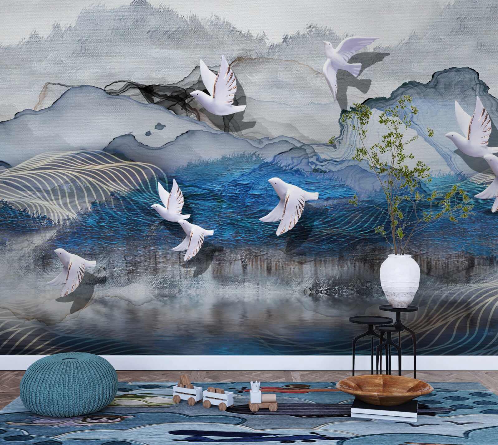 Фотошпалери Лебеді летять над бурею